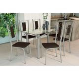 Conjunto: Mesa De Cozinha Elba C/ Tampo De Vidro 140cm E 6 Cadeiras Florença Niquel - Courano Marrom - Kappesberg