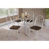 Conjunto: Mesa De Cozinha Volga C/ Tampo De Vidro 95cm E 4 Cadeiras Holanda Cromada - Courano Marrom - Kappesberg