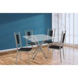 Conjunto: Mesa De Cozinha Volga C/ Tampo De Vidro 90cm E 4 Cadeiras Florença Niquel - Courano Preto - Kappesberg
