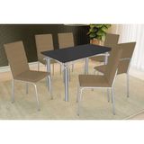 Conjunto: Mesa De Cozinha Elba Tampo Madeirado C/ Vidro 120cm E 6 Cadeiras Amsterdã Cromada/preto - Courano Capuccino - Kappesberg