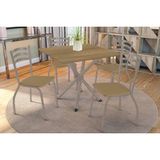 Conjunto: Mesa De Cozinha Volga C/ Tampo De Madeira 90cm E 4 Cadeiras Portugal Niquel/nogueira - Courano Capuccino - Kappesberg