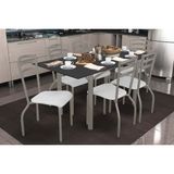 Conjunto: Mesa Sala Jantar Elba Tampo Madeirado C/ Vidro 160cm E 6 Cadeiras Portugal Niquel/preto - Courano Branco - Kappesberg