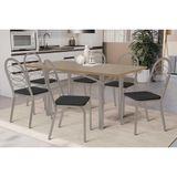 Conjunto: Mesa Sala Jantar Elba Tampo Madeirado C/ Vidro 160cm E 6 Cadeiras Holanda Niquel/freijo Bronze - Courano Preto - Kappesberg