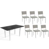 Conjunto: Mesa De Cozinha Elba Tampo Madeirado C/ Vidro 160cm E 6 Cadeiras Zaria Cromada/preto - Boucle Cinza - Kappesberg