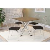Conjunto: Mesa De Cozinha Volga C/ Tampo De Madeira 90cm E 4 Cadeiras Noruega Cromado/nogueira - Preto - Kappesberg