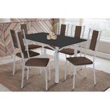 Conjunto: Mesa De Cozinha Elba Tampo Madeirado C/ Vidro 160cm E 6 Cadeiras Lisboa Cromada/preto - Courano Marrom - Kappesberg