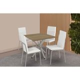 Conjunto: Mesa De Cozinha Volga C/ Tampo De Madeira 90cm E 4 Cadeiras Amsterdã Niquel - Branco - Kappesberg