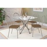 Conjunto: Mesa De Cozinha Volga C/ Tampo De Vidro 90cm E 4 Cadeiras Noruega Niquel - Courano Capuccino - Kappesberg