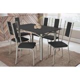 Conjunto: Mesa De Cozinha Elba Tampo Madeirado C/ Vidro 120cm E 6 Cadeiras Lisboa Niquel/preto - Courano Preto - Kappesberg