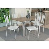 Conjunto: Mesa De Cozinha Elba Tampo Madeirado C/ Vidro 160cm E 6 Cadeiras Florença Cromada/freijo Bronze - Courano Branco - Kappesberg