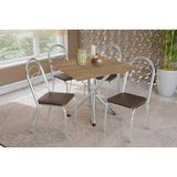 Conjunto: Mesa De Cozinha Volga C/ Tampo De Madeira 90cm E 4 Cadeiras Holanda Cromado/nogueira - Marrom - Kappesberg