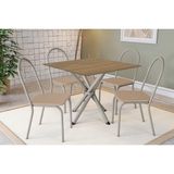 Conjunto: Mesa Sala Jantar Volga C/ Tampo De Madeira 90cm E 4 Cadeiras Noruega Niquel/nogueira - Bege - Kappesberg