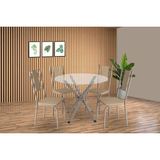 Conjunto: Mesa De Cozinha Volga C/ Tampo De Vidro 95cm E 4 Cadeiras Lisboa Niquel - Courano Bege - Kappesberg