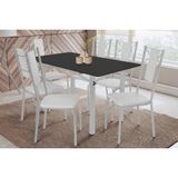 Conjunto: Mesa De Cozinha Elba Tampo Madeirado C/ Vidro 160cm E 6 Cadeiras Lisboa Cromada/preto - Courano Branco - Kappesberg