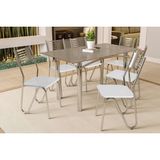 Conjunto: Mesa De Cozinha Elba Tampo Madeirado C/ Vidro 160cm E 6 Cadeiras Nápoles Cromada/freijo Bronze - Courano Branco - Kappesberg
