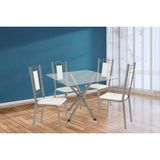 Conjunto: Mesa De Cozinha Volga C/ Tampo De Vidro 90cm E 4 Cadeiras Florença Niquel - Courano Branco - Kappesberg