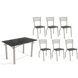 Conjunto: Mesa Sala Jantar Elba Tampo Madeirado C/ Vidro 120cm E 6 Cadeiras Portugal Niquel/preto - Courano Preto - Kappesberg