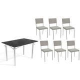 Conjunto: Mesa De Cozinha Elba Tampo Madeirado C/ Vidro 120cm E 6 Cadeiras Zaria Cromada/preto - Boucle Cinza - Kappesberg