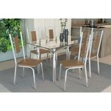 Conjunto: Mesa Sala Jantar Elba C/ Tampo De Vidro 140cm E 6 Cadeiras Florença Cromada - Courano Capuccino - Kappesberg