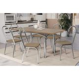 Conjunto: Mesa De Cozinha Elba Tampo Madeirado C/ Vidro 160cm E 6 Cadeiras Holanda Cromada/freijo Bronze - Courano Capuccino - Kappesberg