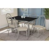 Conjunto: Mesa Sala Jantar Elba Tampo Madeirado C/ Vidro 120cm E 6 Cadeiras Noruega Niquel/preto - Courano Bege - Kappesberg