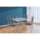 Conjunto: Mesa De Cozinha Volga C/ Tampo De Vidro 90cm E 4 Cadeiras Florença Niquel - Courano Marrom - Kappesberg