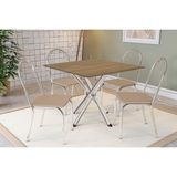Conjunto: Mesa De Cozinha Volga C/ Tampo De Madeira 90cm E 4 Cadeiras Noruega Cromado/nogueira - Bege - Kappesberg