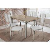 Conjunto: Mesa De Cozinha Elba Tampo Madeirado C/ Vidro 160cm E 6 Cadeiras Lisboa Niquel/freijo Bronze - Courano Branco - Kappesberg