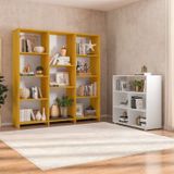 Kit 1 Estante Livreiro 11 Nichos Odelia E 1 Estante Multiuso 5 Nichos Cairo Freijó/branco