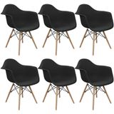 Kit 6 Cadeiras Charles Eames Eiffel Design Wood Com Braços