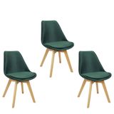 Kit 3 Cadeiras Charles Eames Leda Veludo Luisa Saarinen Estofada Base Madeira
