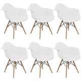 Kit 6 Cadeiras Charles Eames Eiffel Design Wood Com Braços