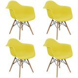 Kit 4 Cadeiras Charles Eames Eiffel Design Wood Com Braços
