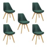Kit 5 Cadeiras Charles Eames Leda Veludo Luisa Saarinen Estofada Base Madeira