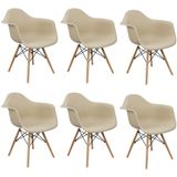 Kit 6 Cadeiras Charles Eames Eiffel Design Wood Com Braços