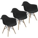 Kit 3 Cadeiras Charles Eames Eiffel Design Wood Com Braços