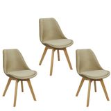 Kit 3 Cadeiras Charles Eames Leda Veludo Luisa Saarinen Estofada Base Madeira