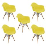 Kit 5 Cadeiras Charles Eames Eiffel Design Wood Com Braços