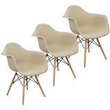 Kit 3 Cadeiras Charles Eames Eiffel Design Wood Com Braços