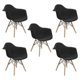 Kit 5 Cadeiras Charles Eames Eiffel Design Wood Com Braços