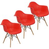Kit 3 Cadeiras Charles Eames Eiffel Design Wood Com Braços