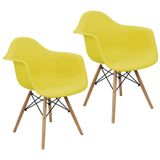 Kit 2 Cadeiras Charles Eames Eiffel Design Wood Com Braços