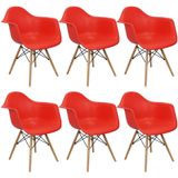 Kit 6 Cadeiras Charles Eames Eiffel Design Wood Com Braços