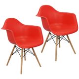 Kit 2 Cadeiras Charles Eames Eiffel Design Wood Com Braços