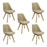 Kit 5 Cadeiras Charles Eames Leda Veludo Luisa Saarinen Estofada Base Madeira