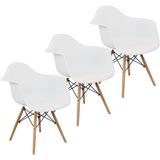 Kit 3 Cadeiras Charles Eames Eiffel Design Wood Com Braços