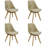 Kit 4 Cadeiras Charles Eames Leda Veludo Luisa Saarinen Estofada Base Madeira
