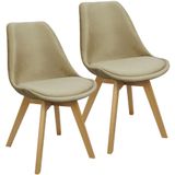 Kit 2 Cadeiras Charles Eames Leda Veludo Luisa Saarinen Estofada Base Madeira