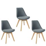 Kit 3 Cadeiras Charles Eames Leda Veludo Luisa Saarinen Estofada Base Madeira
