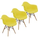 Kit 3 Cadeiras Charles Eames Eiffel Design Wood Com Braços